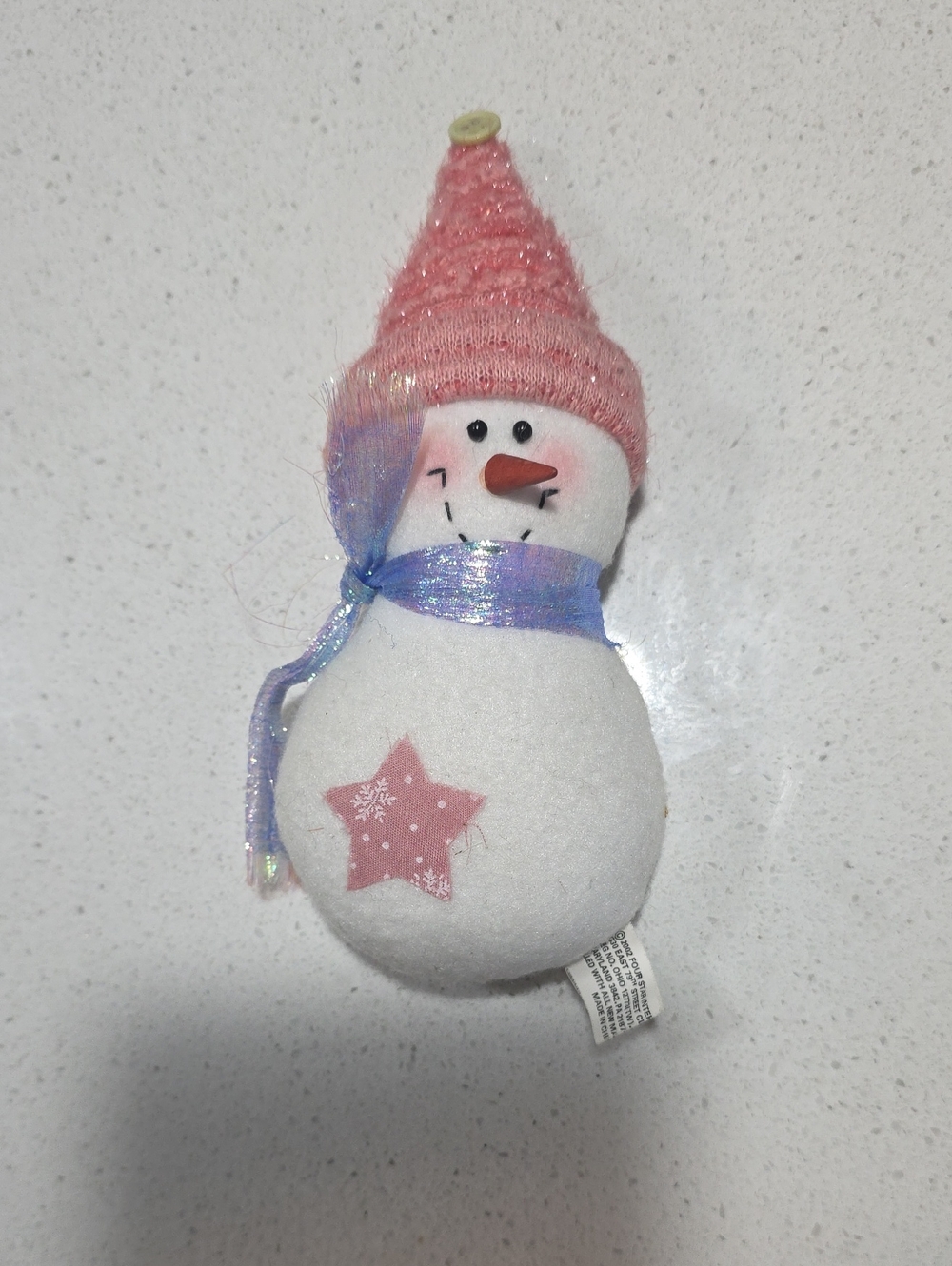 Pink Hat Snowman Plush Decoration